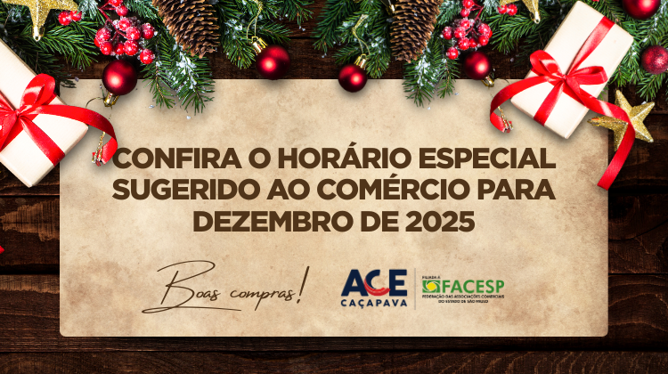 Notícia: ACE Caçapava divulga horário especial sugerido para o comércio em dezembro de 2025